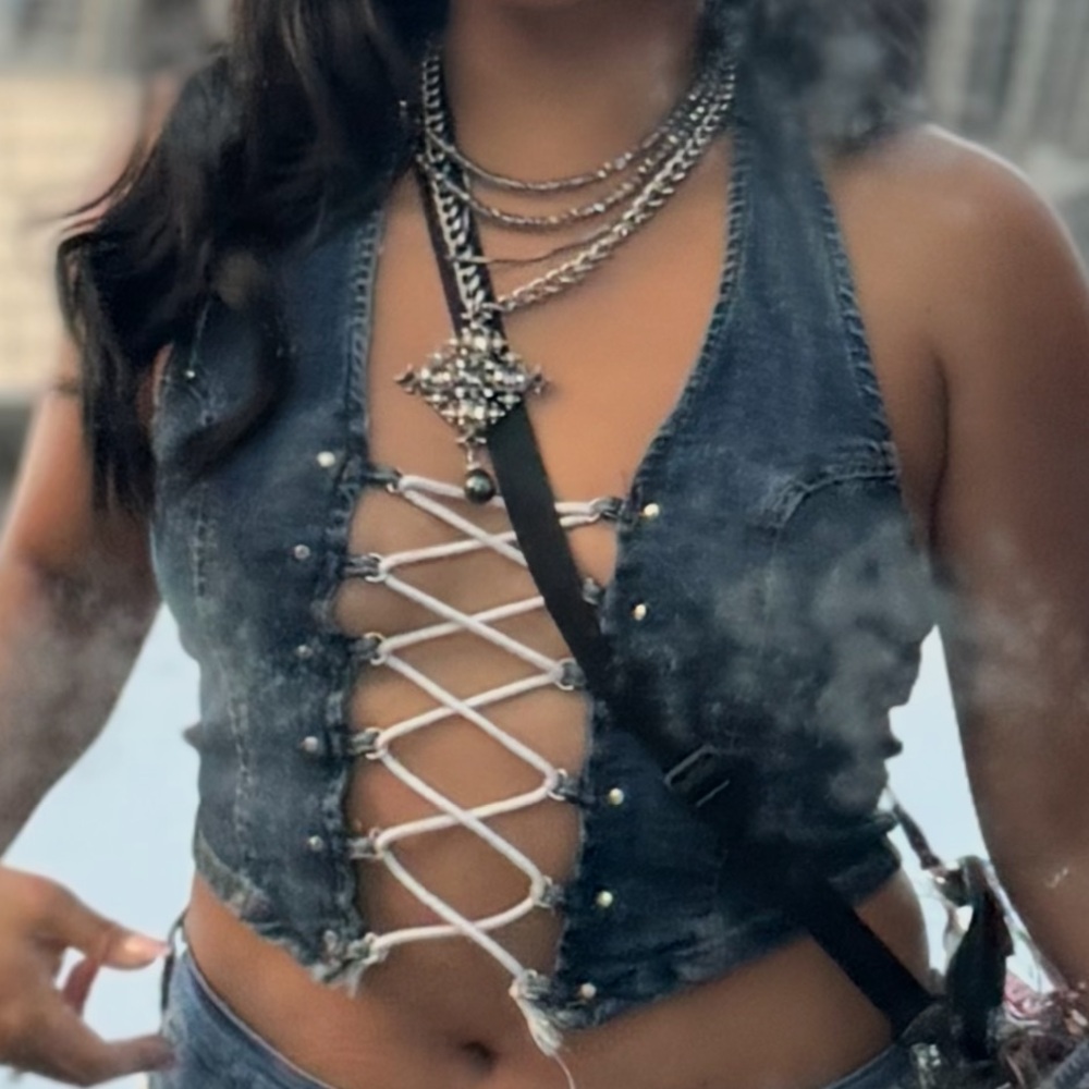BDG Denim Lace-Up Crop Top